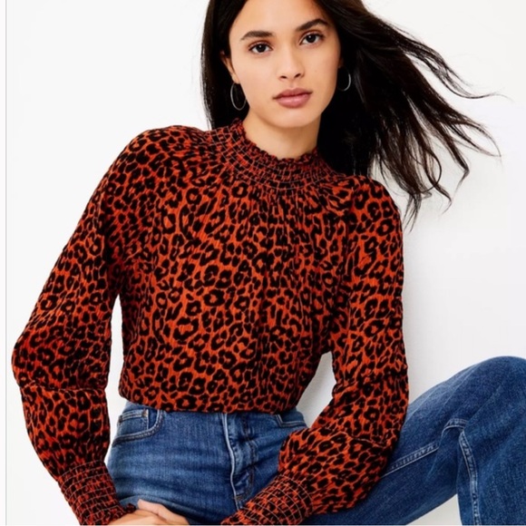 LOFT Orange and Black Leopard Print Blouse - Picture 1 of 9